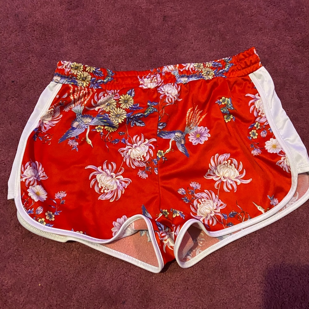 woman’s red Japanese inspired short shorts